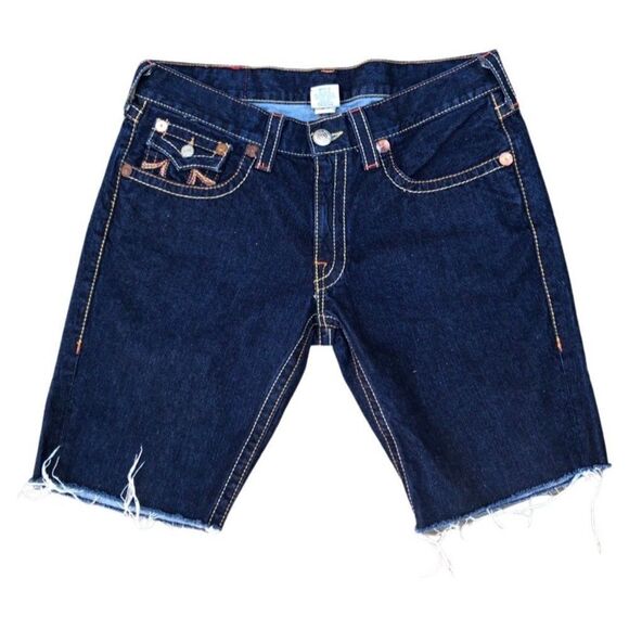 TRUE Religion Jean Shorts Size 36 RAINBOW JOEY Blue - Picture 3 of 7